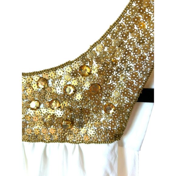 Leifsdottir Women's Cream Metallic Gold Ethereal Sleeveless Dress Sz 2 Fairycore - Picture 4 of 7